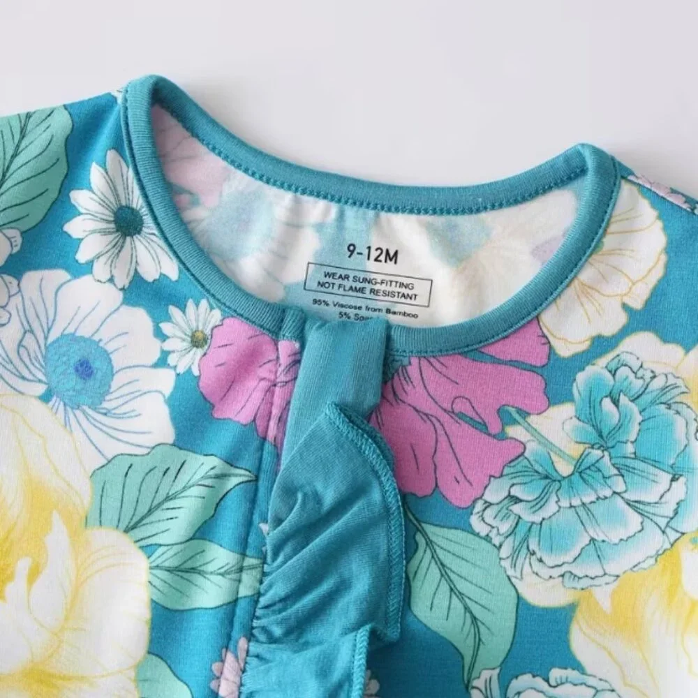 Floral Baby Girls Bamboo Fiber Romper Jumpsuit Pajamas Sleeper